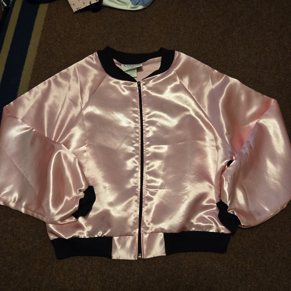 Charades Pink Ladies Satin Costume Jacket In Sizr Large Inspired By Grease - Picture 2 of 7